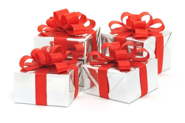 Silver gift boxes — Stock Photo, Image