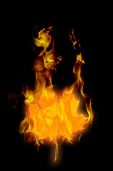 Bright flamy symbol on the black background