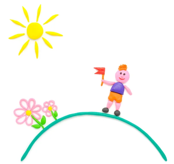 De zon, de jongen en de bloemen — Stockfoto