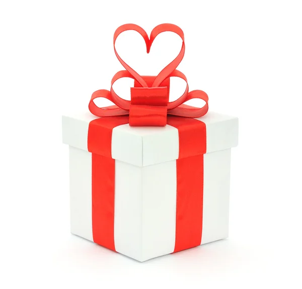 Geschenkbox Schleife Und Herz Auf Weißem Hintergrund — Stockfoto