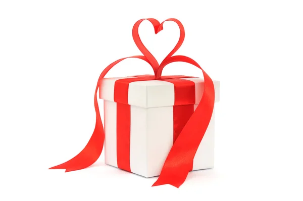 stock image Gift box, bow and heart on a white background