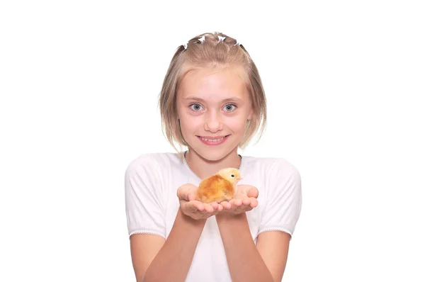 Girl holding a Baby Chick Royalty Free Stock Photos