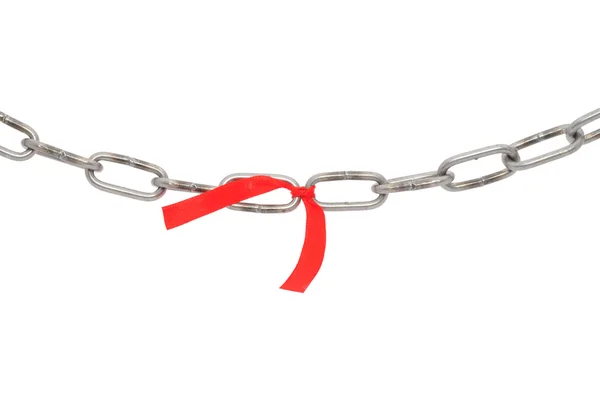 Chain and red ribbon — Stock Photo, Image