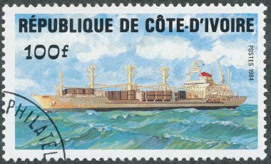 Stamp shows image of a container ship clipart