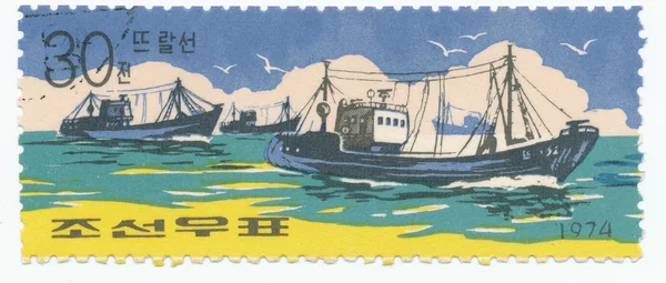 stock image Stamp shows image of a ship