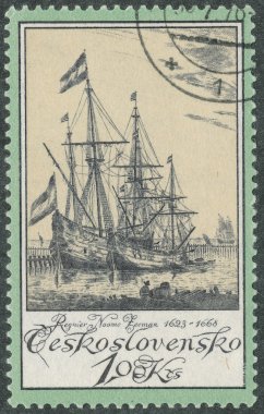 Stamp printed in Czechoslovakia ships clipart