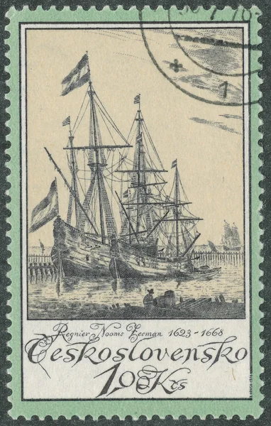 stock image Stamp printed in Czechoslovakia ships