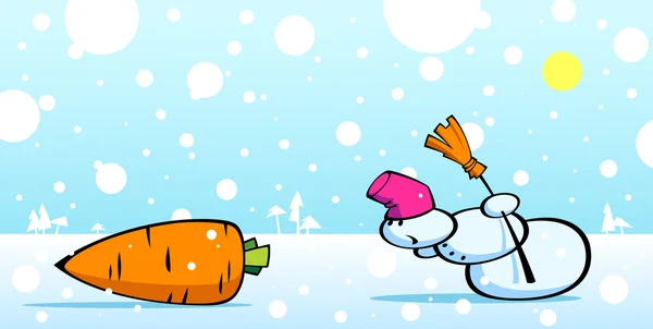 Hombre de nieve y zanahoria — Vector de stock