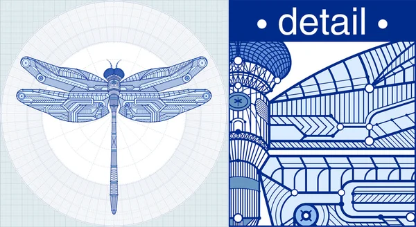 Vector Illustration Dragonfly Draft Style — Stock Vector