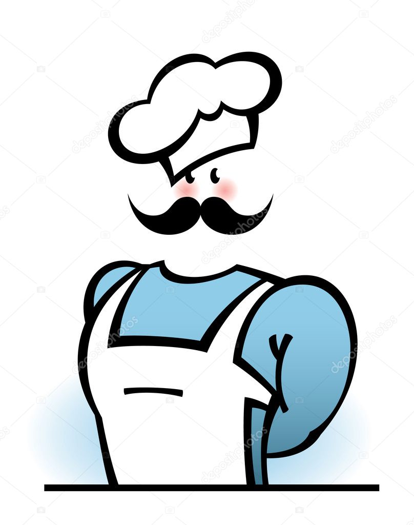 Vector illustration of a healthy cook with moustache.