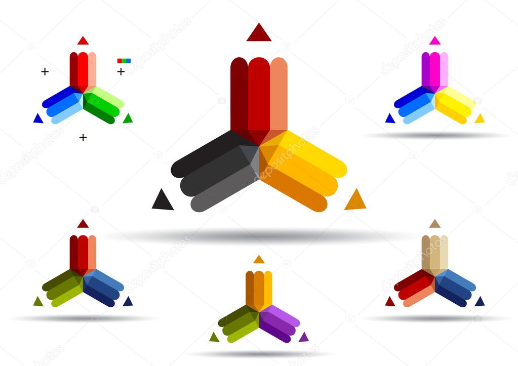 Vector illustration of color pencils with three ends.