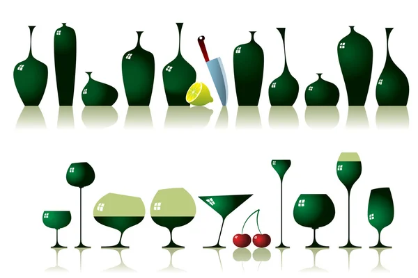 Botellas y vasos — Archivo Imágenes Vectoriales