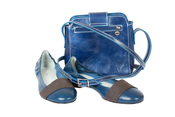 Blue shoes and bag on the white Stock Photo