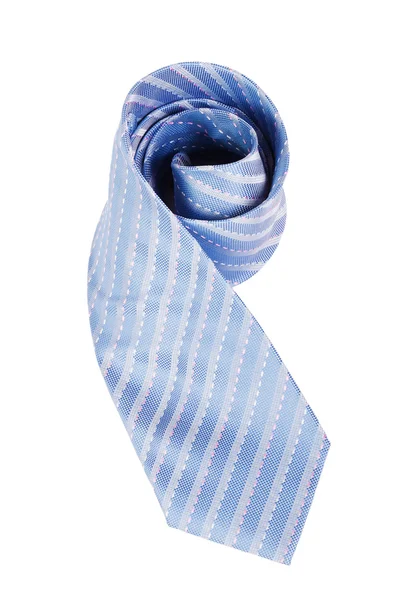 在白色背景的蓝色丝绸领带 — 图库照片