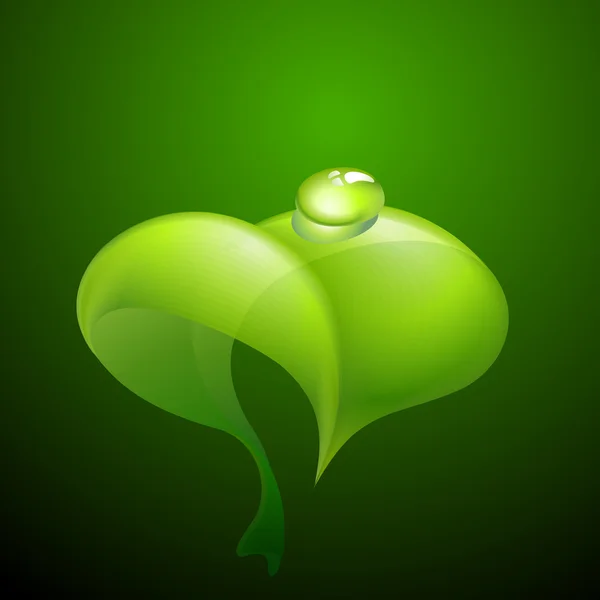 Zelený list s kapkou vody — Stockový vektor
