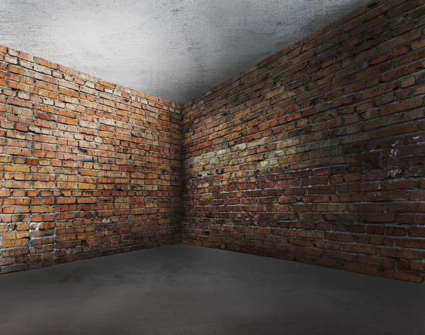 Canto do velho interior sujo com parede de tijolo — Fotografia de Stock