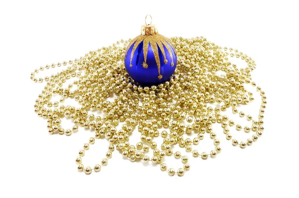Dark Blue Christmas Sphere Beads Изолипрован White Background — Stock Photo, Image