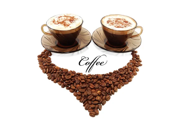 Két Csésze Kávé Tejszín Sült Szemek — Stock Fotó