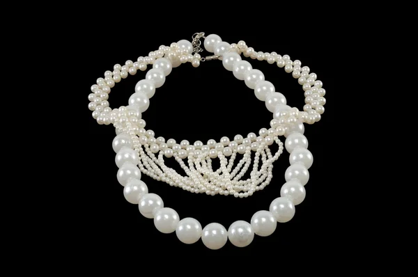 White Pearl Necklace Black Background — Stock Photo, Image