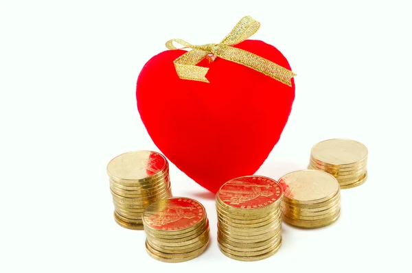 Heart and metal coins — Stock Photo, Image