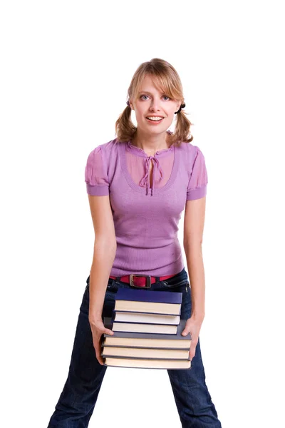 Студент со стопкой книг . — стоковое фото