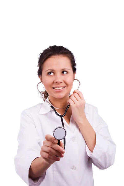 Mujer doctora sosteniendo estetoscopio — Foto de Stock