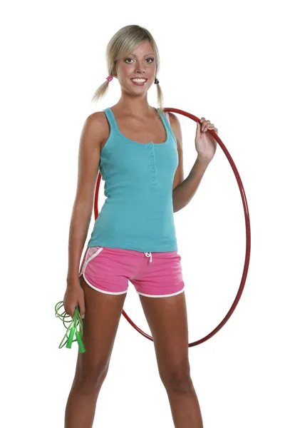 Kobieta z hula hoop — Zdjęcie stockowe