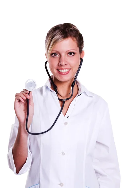 Kobieta lekarz stetoskop gospodarstwa — Zdjęcie stockowe