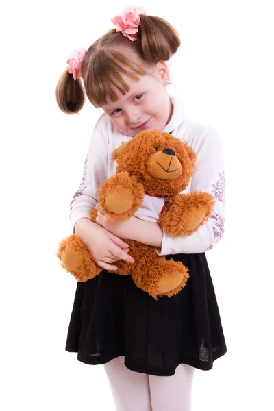 女孩与玩具熊 — 图库照片