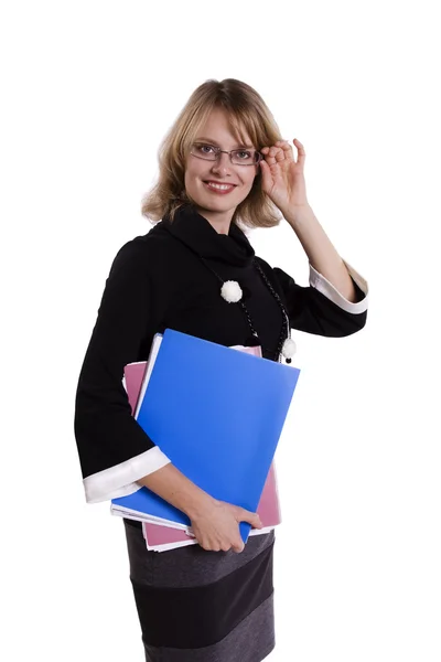 Affärskvinna med filer. — Stockfoto