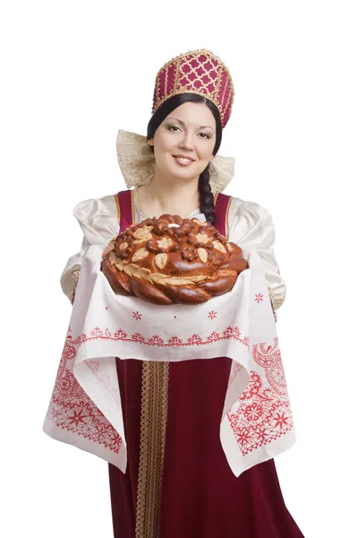 Kvinna i ryska traditionell dräkt Stockfoto