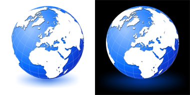 Illustration of earth globe on white and black backgrounds with glow shadow. clipart