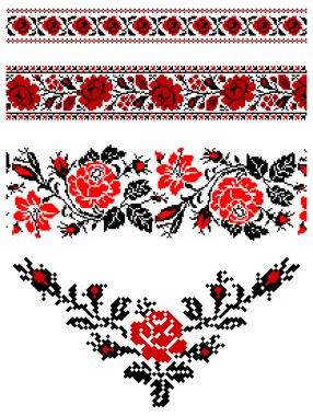 Vector illustrations of ukrainian embroidery ornaments, patterns, frames and borders. clipart