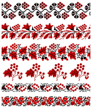 Vector illustrations of ukrainian embroidery ornaments, patterns, frames and borders. clipart