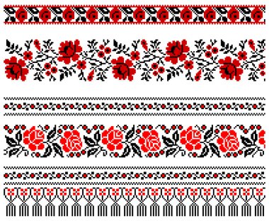 Vector illustrations of ukrainian embroidery ornaments, patterns, frames and borders. clipart