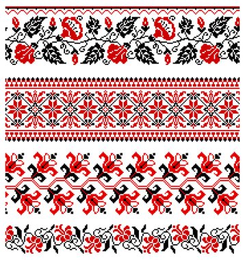 Vector illustrations of ukrainian embroidery ornaments, patterns, frames and borders. clipart