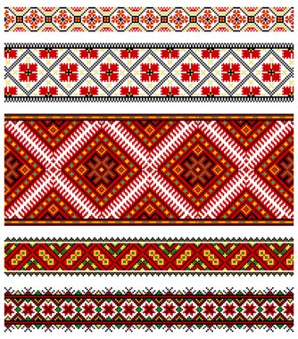 Vector illustrations of ukrainian embroidery ornaments, patterns, frames and borders. clipart