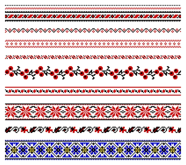 Vectorillustraties Van Oekraïense Borduurwerk Ornamenten Patronen Kaders Randen — Stockvector