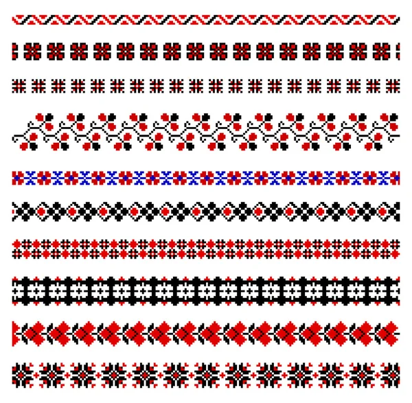 Vector Illustrations Ukrainian Embroidery Ornaments Patterns Frames Borders — Stock Vector