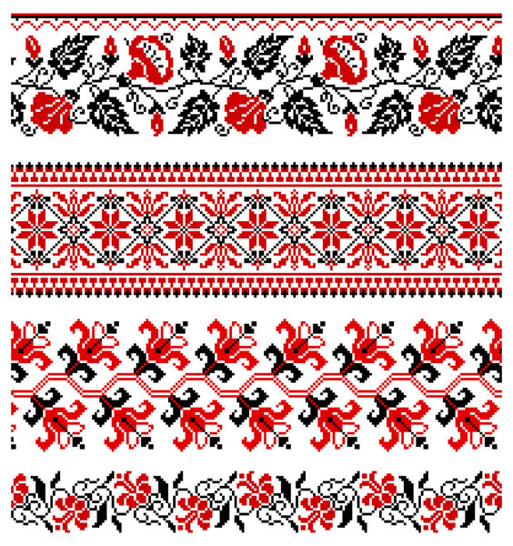 Vector illustrations of ukrainian embroidery ornaments, patterns, frames and borders.