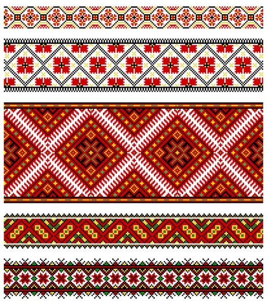 Ilustraciones Vectoriales Ornamentos Bordados Ucranianos Patrones Marcos Bordes — Vector de stock