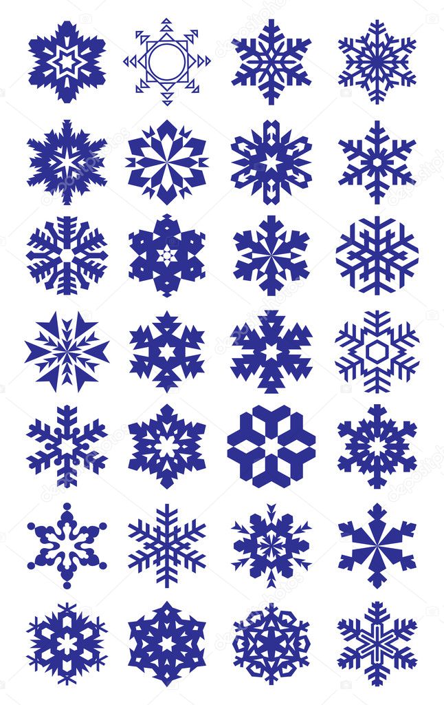 Collection of vector flakes isolated on white background.