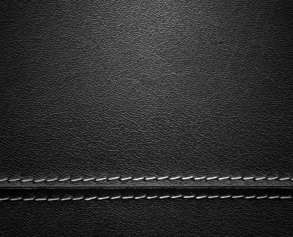 Black Leather Texture with Stitch — Stock Photo, Image