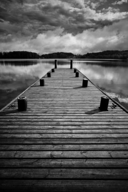 Wooden bridge. Black and white concept. clipart