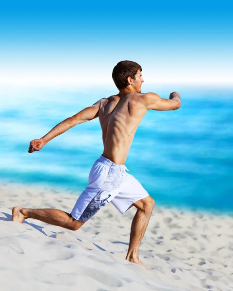 Young Man Running Beach — Stock Photo, Image
