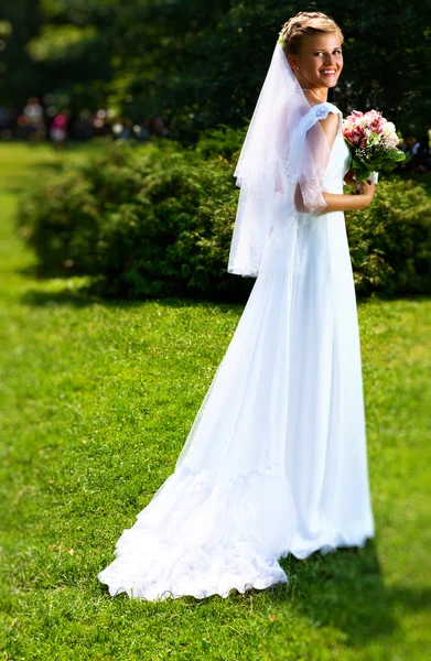 Молодая невеста в парке — стоковое фото