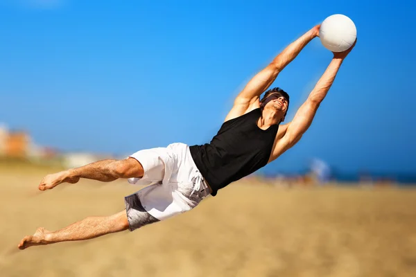 Young Man Playing Soccer Beach — Stock Photo, Image