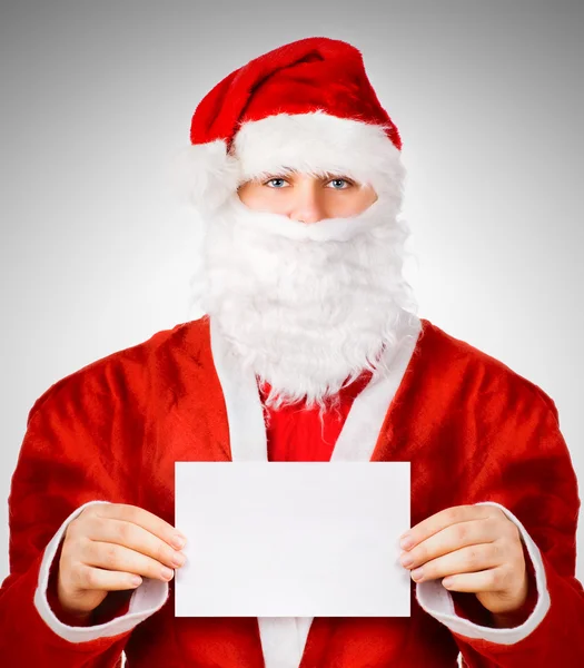 圣诞老人与空白白卡画像 — 图库照片