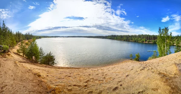 Karelia Jezioro Szeroki Kąt Panorama — Zdjęcie stockowe