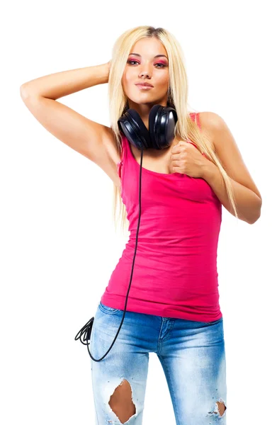ヘッドフォンを持つ若い女性 — ストック写真